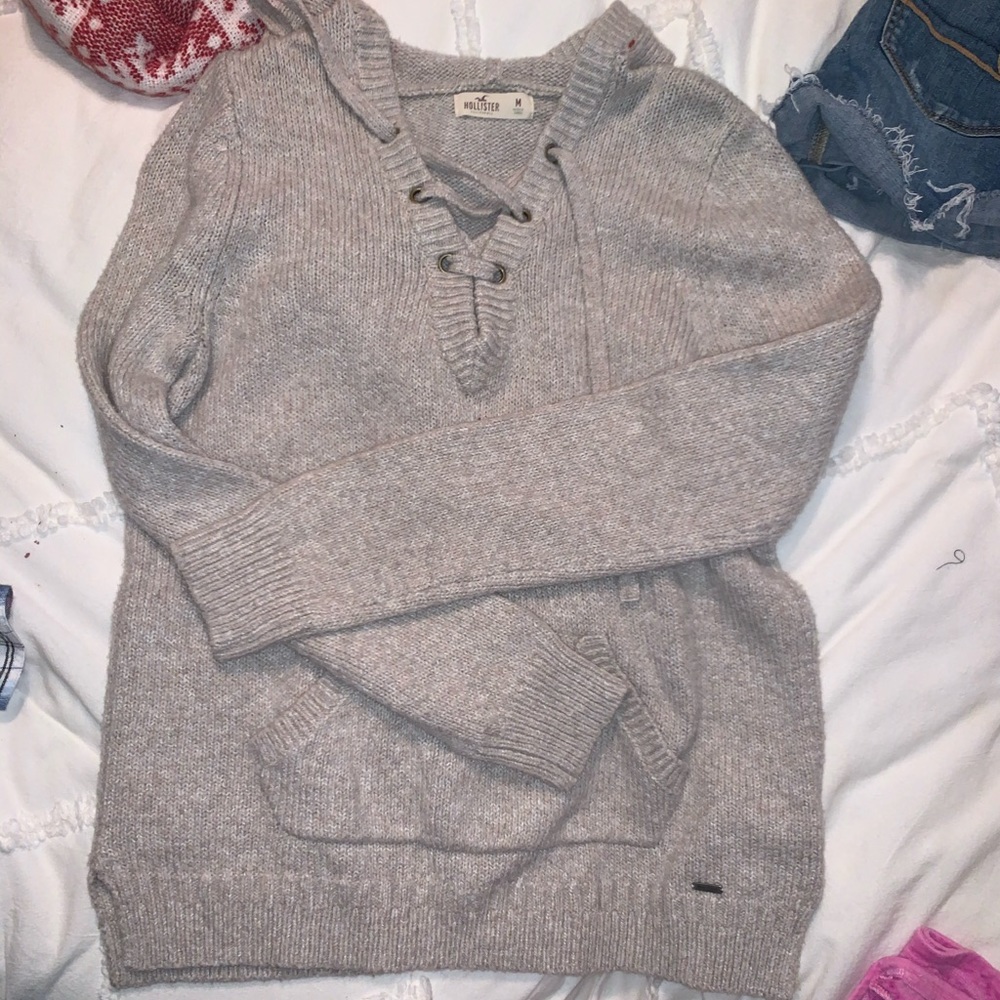 Long Sleeve Hooded Tan Sweater